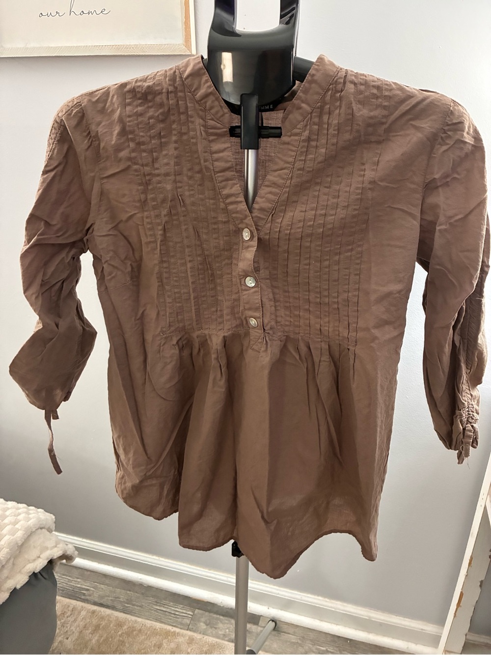 Antilia Femme Pintuck Peasant Blouse - Brown